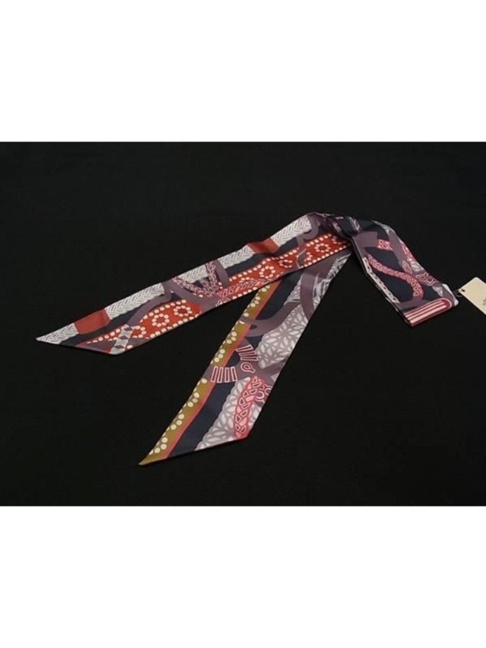 Hermes Fantaisie D'etriers Armor Twilly Silk 100% Ribbon Scarf Dark Gray